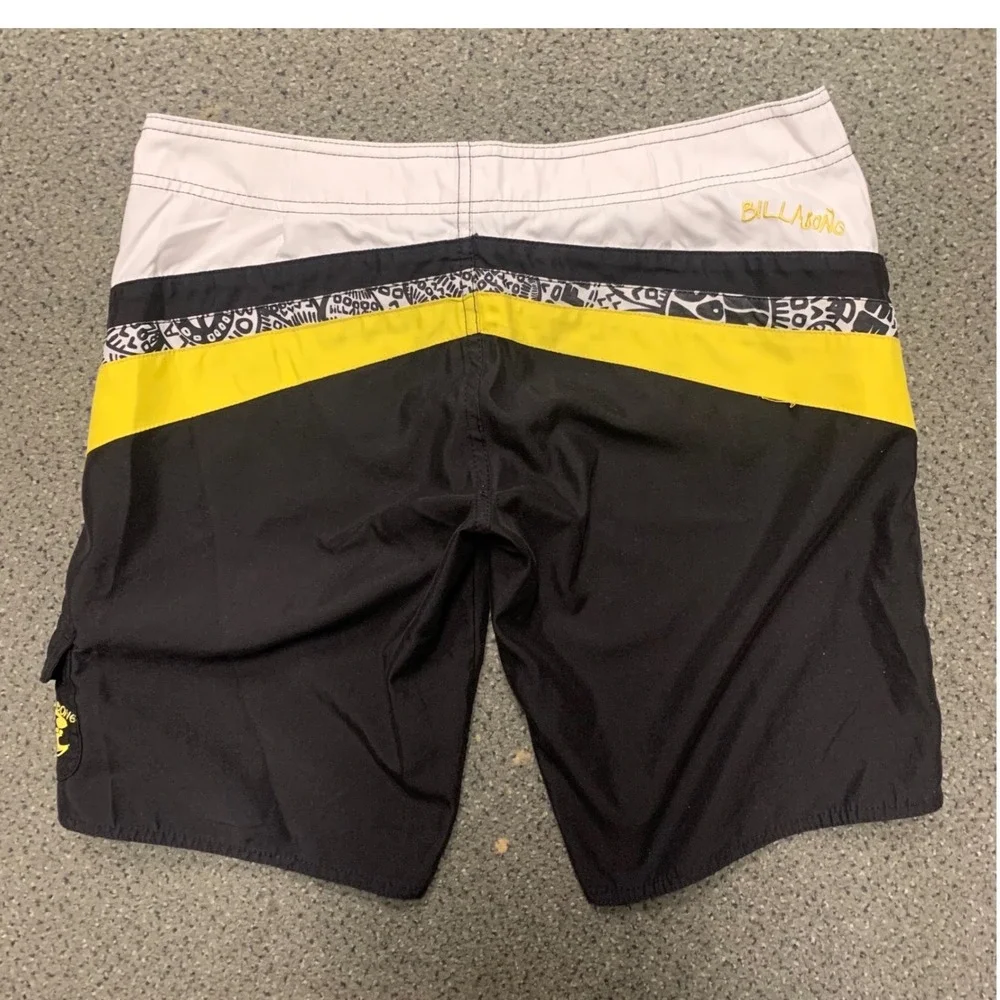 Billabong Boys Board Shorts Size 5‎ Black Yellow Colorblock Swim Trunks JI05ABEN